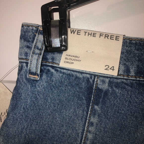 New We The Free Free People Havasu Slouchy Cropped Tahoe Blue Jeans Jorts Sz 24 - Picture 13 of 14